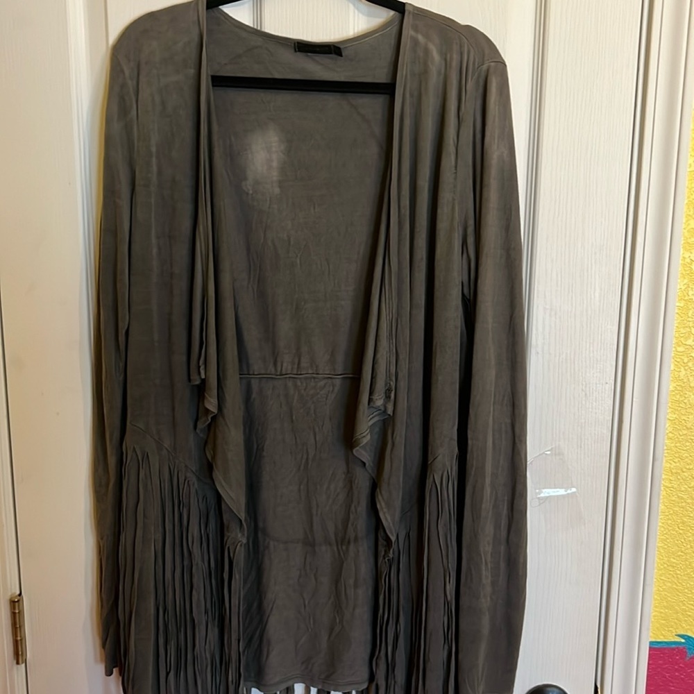 Tparty grey faux suede fringed cardigan jacket szL